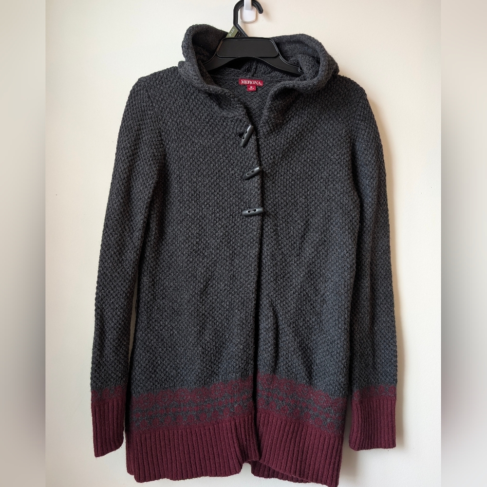 Merona Wool Blend Hooded Knit Cardigan Sweater Size Medium